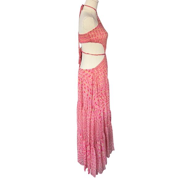 Misa Los Angeles Dalia Cutout Chiffon Maxi Dress Septima Geo Pink Medium NWT - Picture 6 of 12
